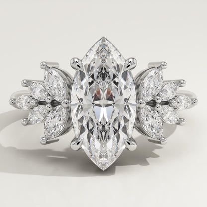 Marquise Cut Cluster Lab-Grown Diamond Engagement Ring