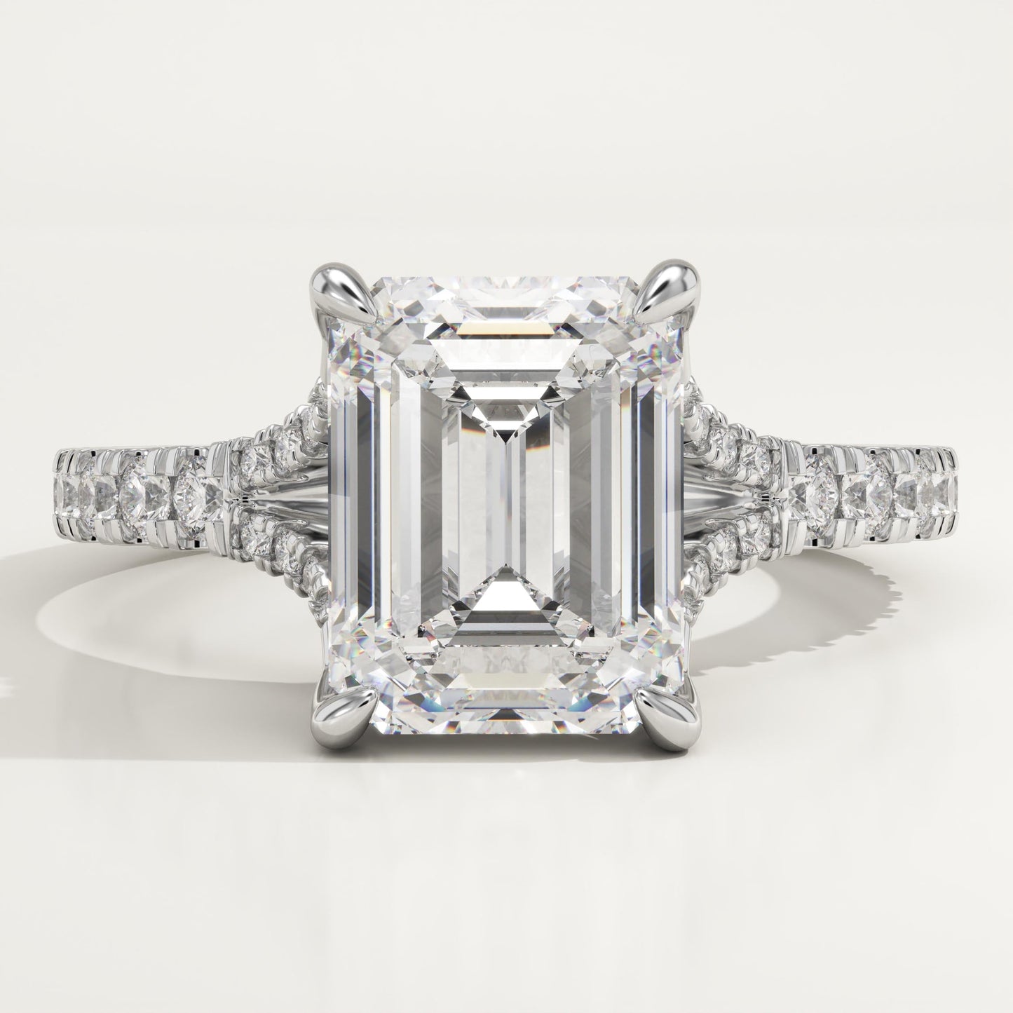 Emerald Cut Pave Split Shank Lab-Grown Diamond Engagement Ring