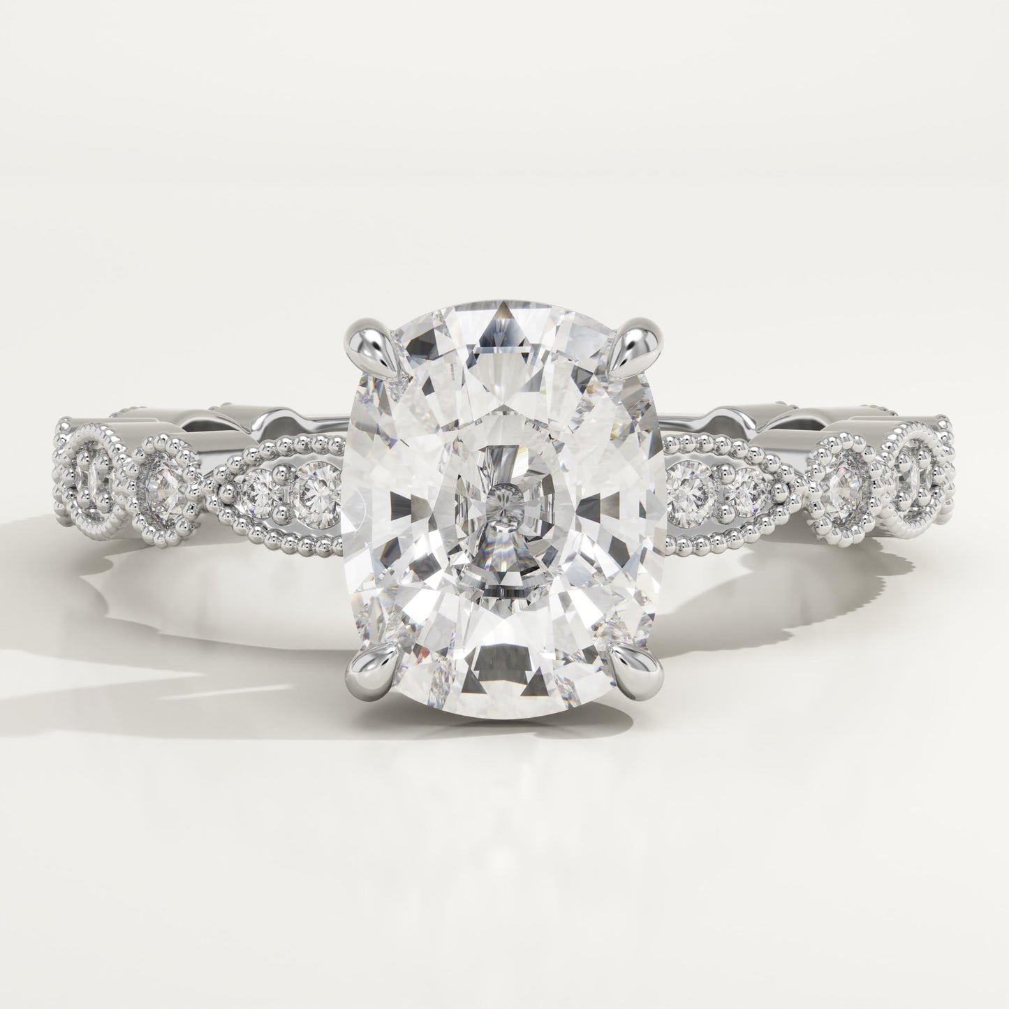 Elongated Cushion Cut Milgrain Pave Lab-Grown Diamond Engagement Ring