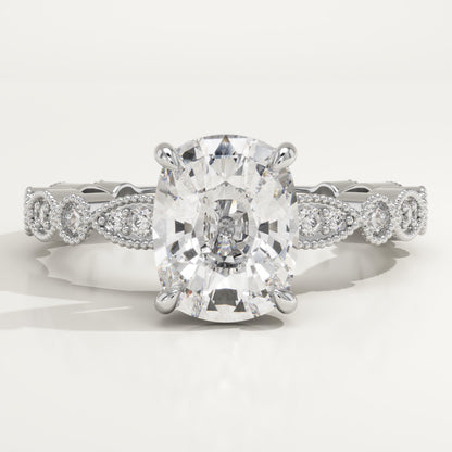 Elongated Cushion Cut Milgrain Pave Lab-Grown Diamond Engagement Ring