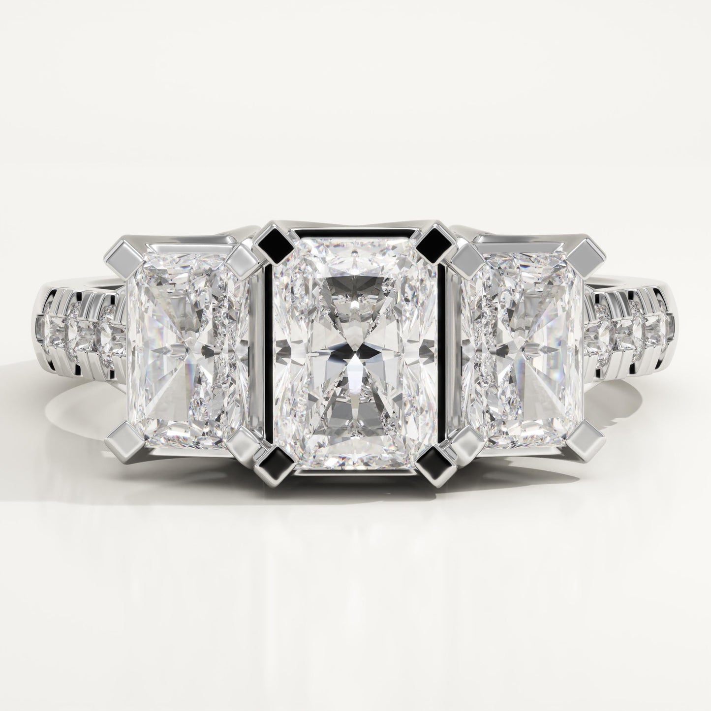 Radiant Cut Three Stone Pave Lab-Grown Diamond Engagement Ring