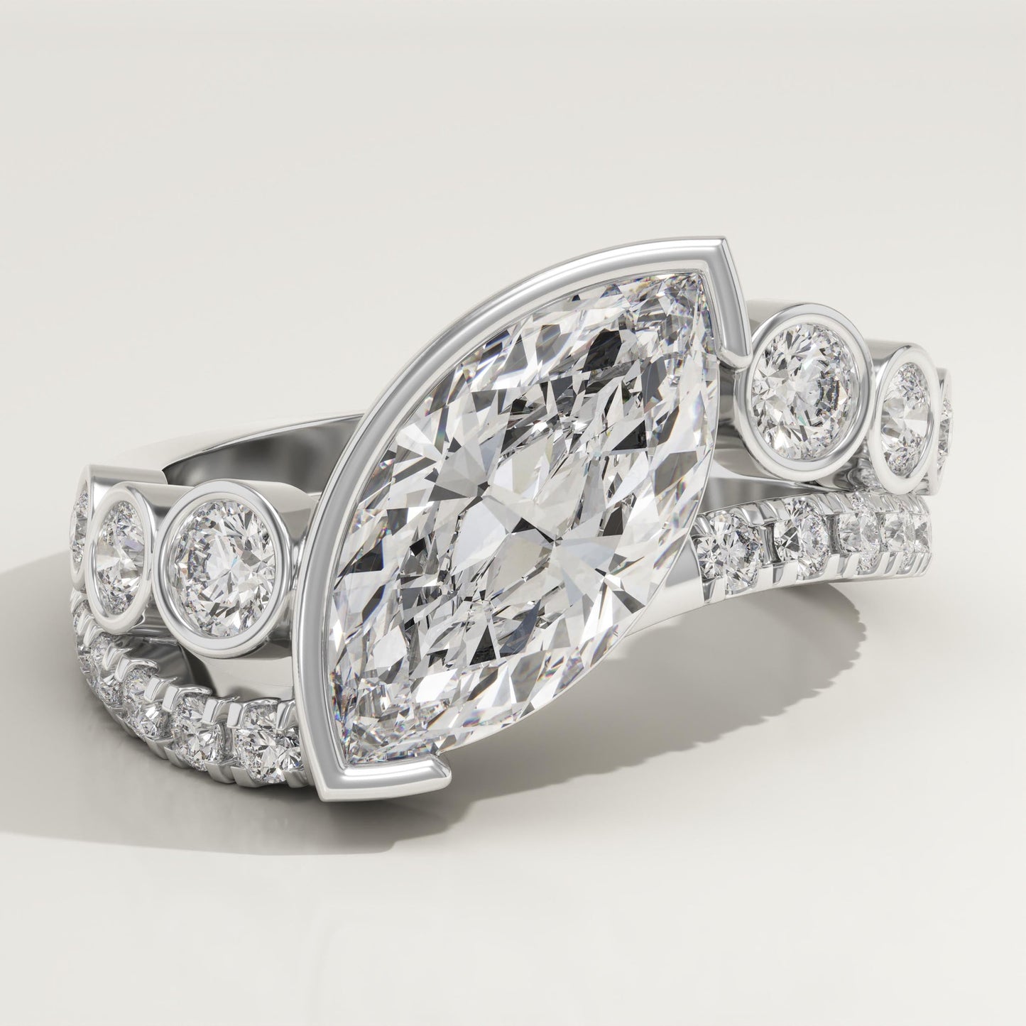 Marquise Cut Half Bezel Pave Lab-Grown Diamond Engagement Ring