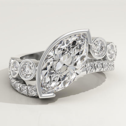 Marquise Cut Half Bezel Pave Lab-Grown Diamond Engagement Ring