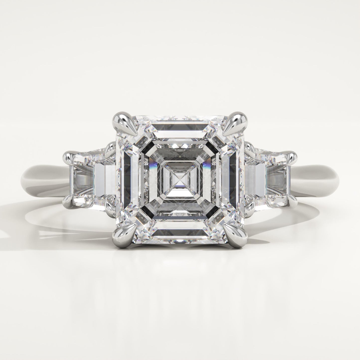 1.75 CT Asscher Cut Three Stone Moissanite Engagement Ring