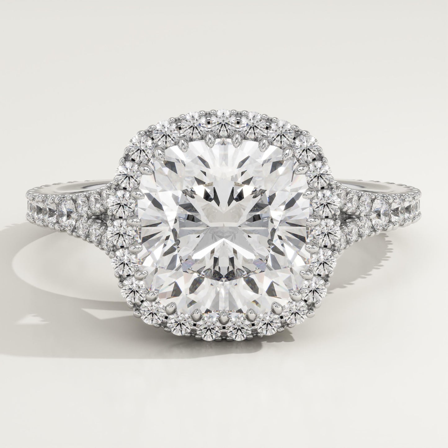 Cushion Cut Halo & Pave Split Shank Lab-Grown Diamond Engagement Ring