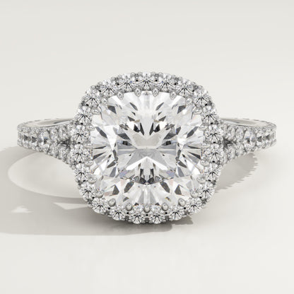 Cushion Cut Halo & Pave Split Shank Lab-Grown Diamond Engagement Ring