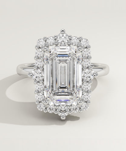 3.35 CT Emerald Cut Moissanite Cluster Engagement Ring (US Size 4.75 Ready To Ship)