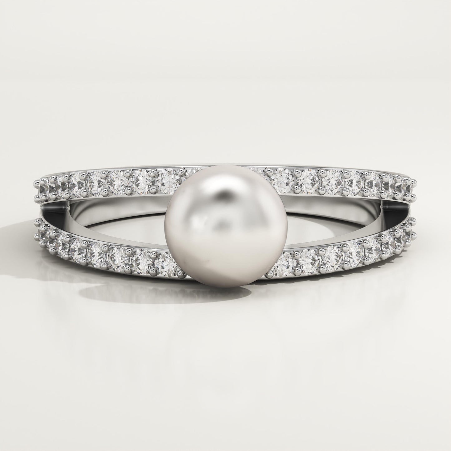 0.4 TCW Round June-Pearl Pave Split Shank Birthstone Engagement Ring
