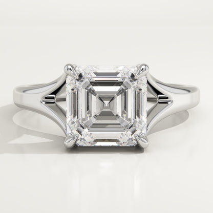 Asscher Cut Solitaire Split Shank Lab-Grown Diamond Engagement Ring