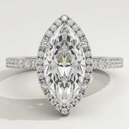 Marquise Cut Halo & Pave Cathedral Lab-Grown Diamond Engagement Ring