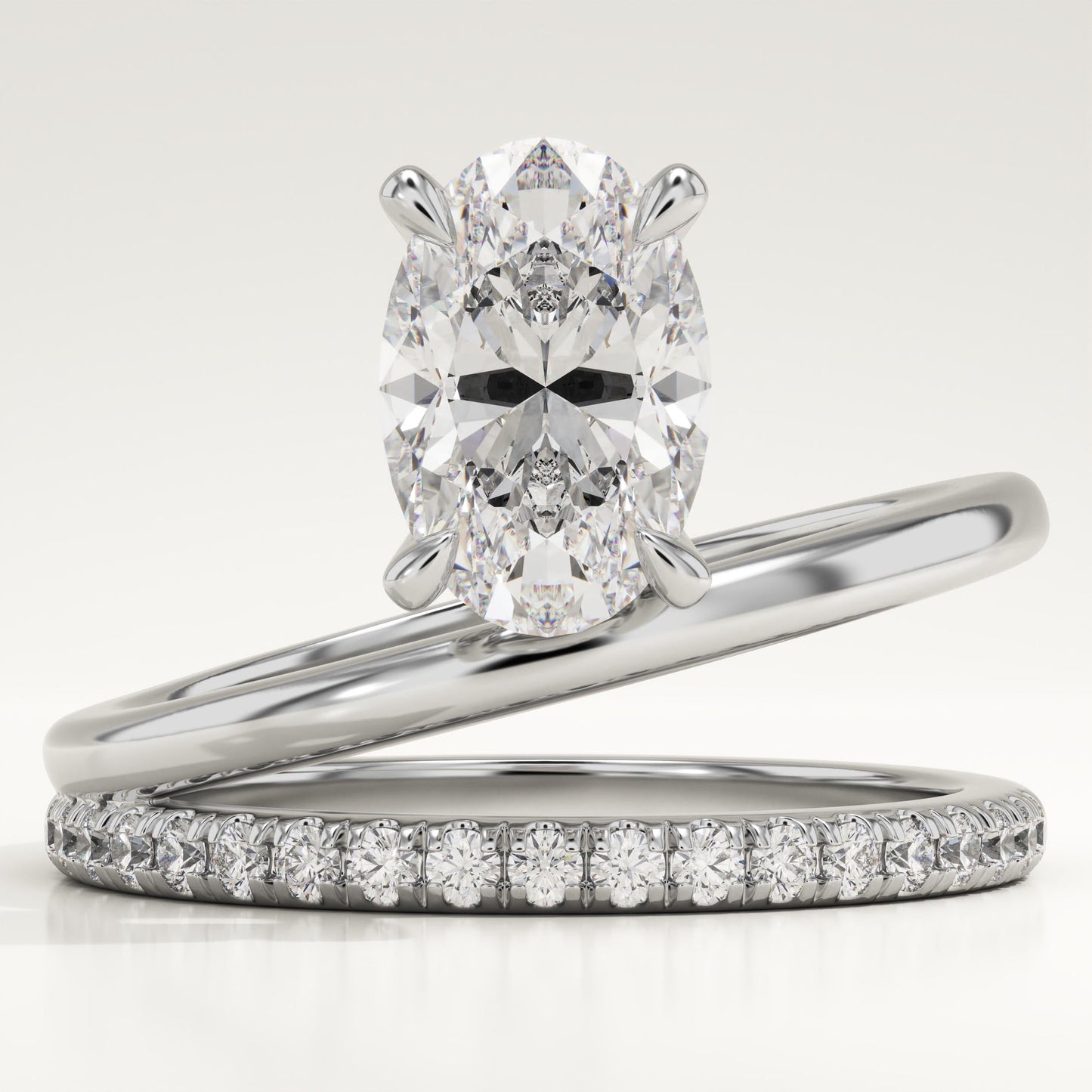 Oval Cut Double Band Pave Lab-Grown Diamond Engagement Ring