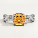 1.78 CT Cushion Cut Pave November-Citrine Birthstone Engagement Ring