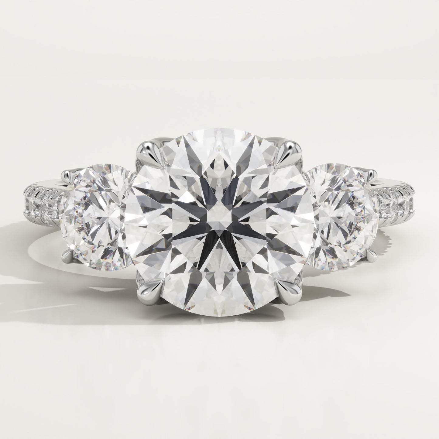 Round Cut Three Stone & Pave Lab-Grown Diamond Engagement Ring