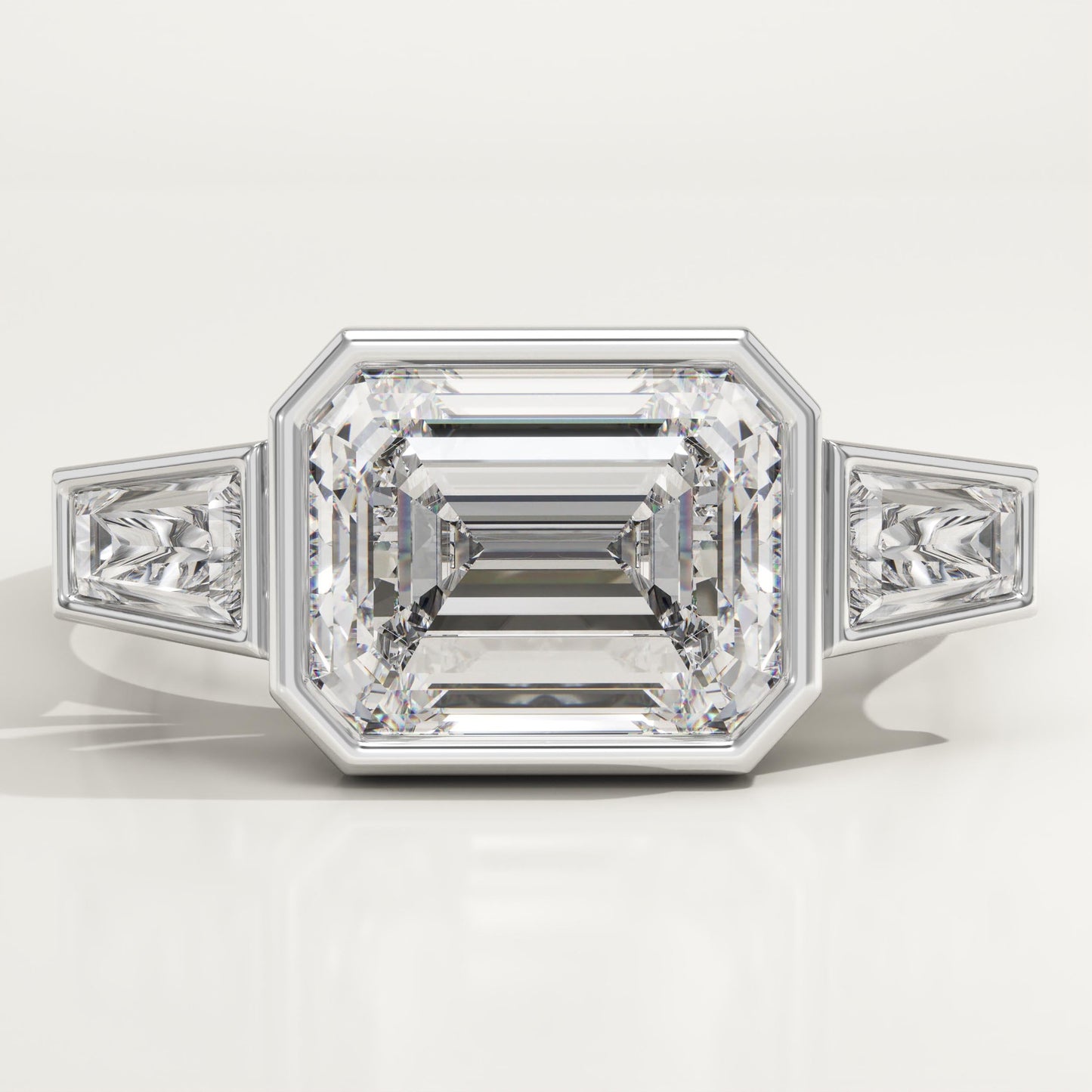 East West Emerald Cut Three Stone Lab-Grown Diamond Engagement Ring