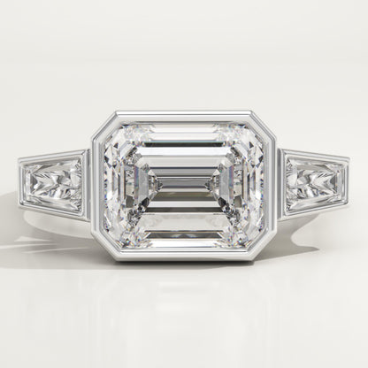 East West Emerald Cut Three Stone Lab-Grown Diamond Engagement Ring