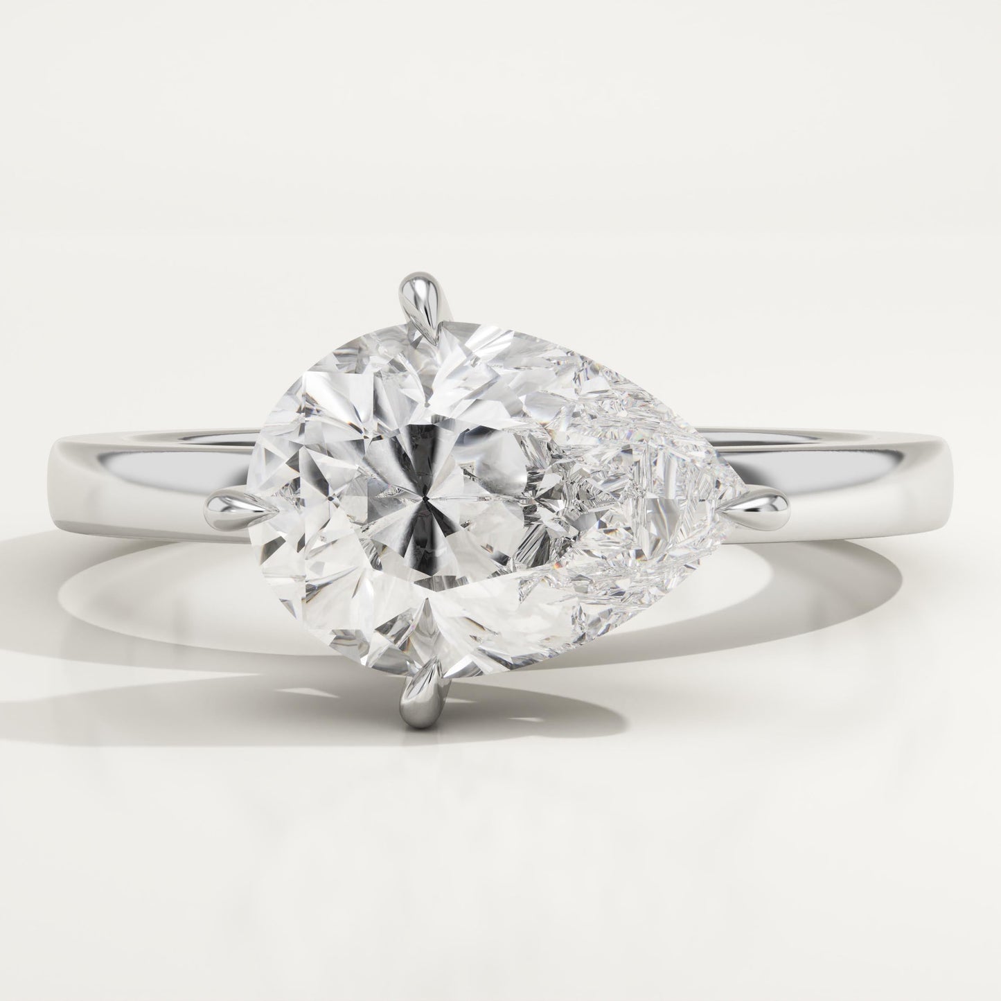 East West Pear Cut Hidden Halo Lab-Grown Diamond Engagement Ring