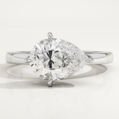 East West Pear Cut Hidden Halo Lab-Grown Diamond Engagement Ring