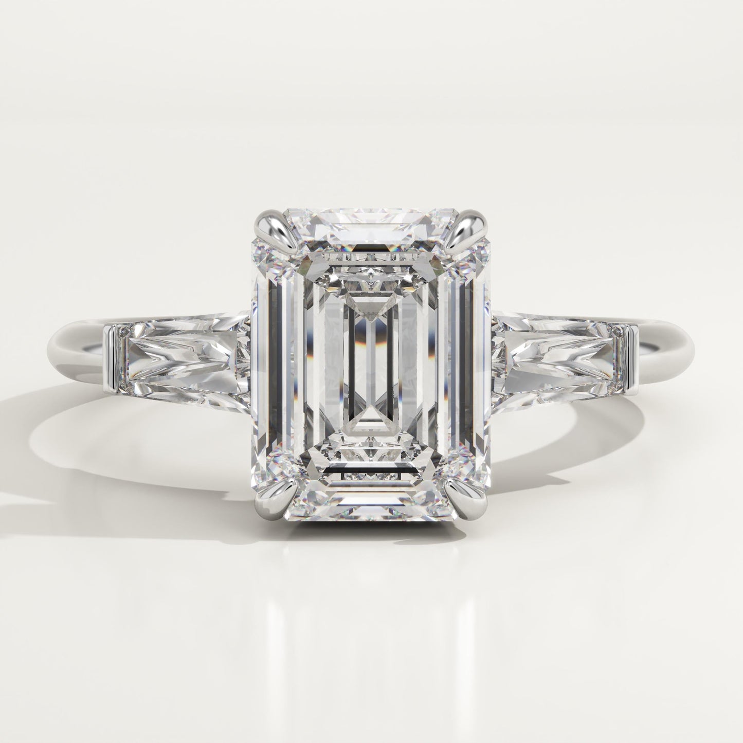 2 CT Emerald Cut Three Stone Moissanite Engagement Ring