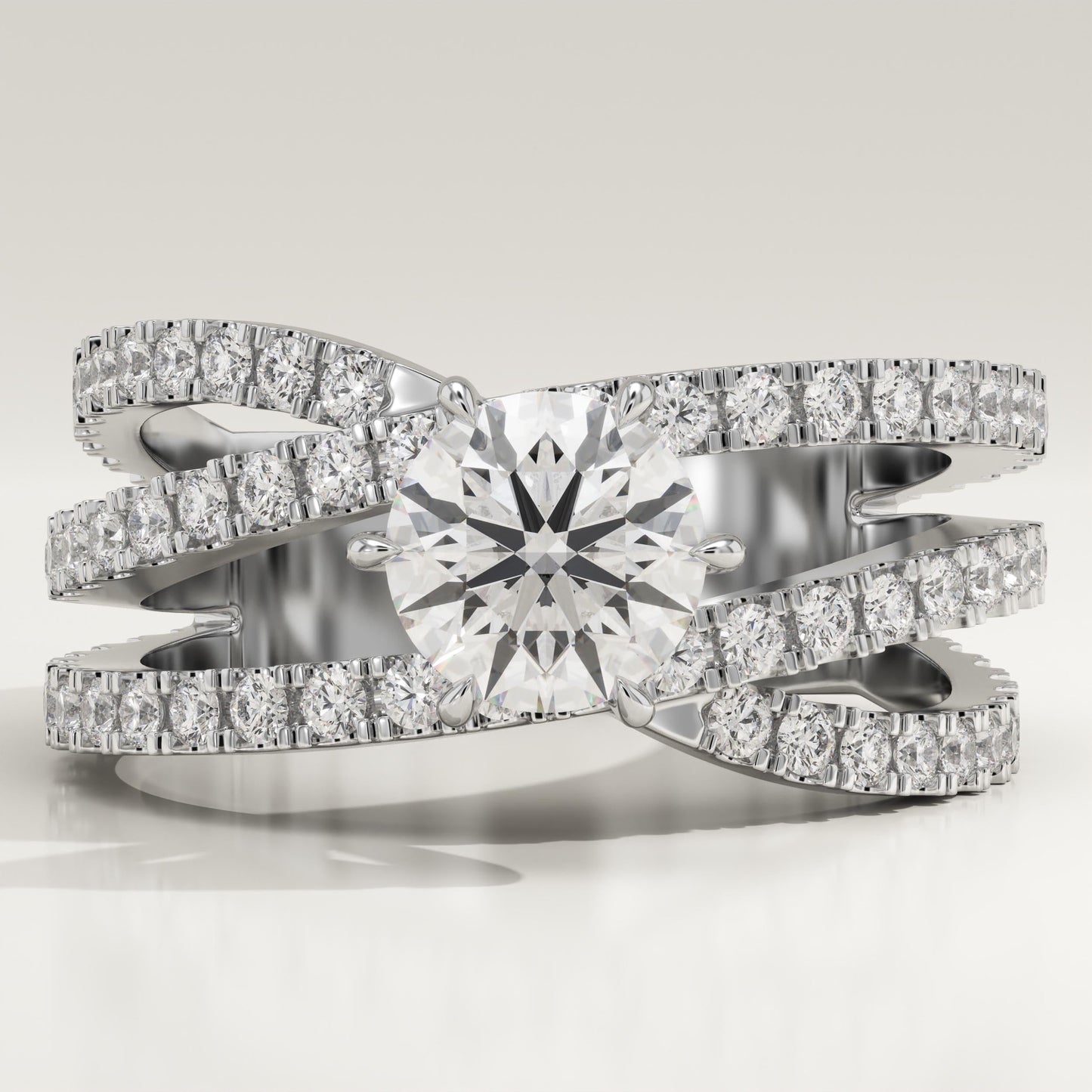 Round Cut Criss Cross Pave Lab-Grown Diamond Engagement Ring