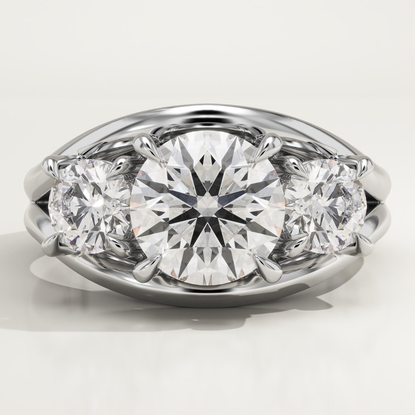 Round Cut Three Stone Split Shank Lab-Grown Diamond Engagement Ring