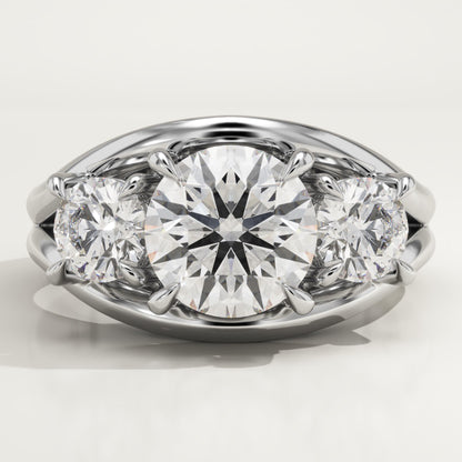 Round Cut Three Stone Split Shank Lab-Grown Diamond Engagement Ring