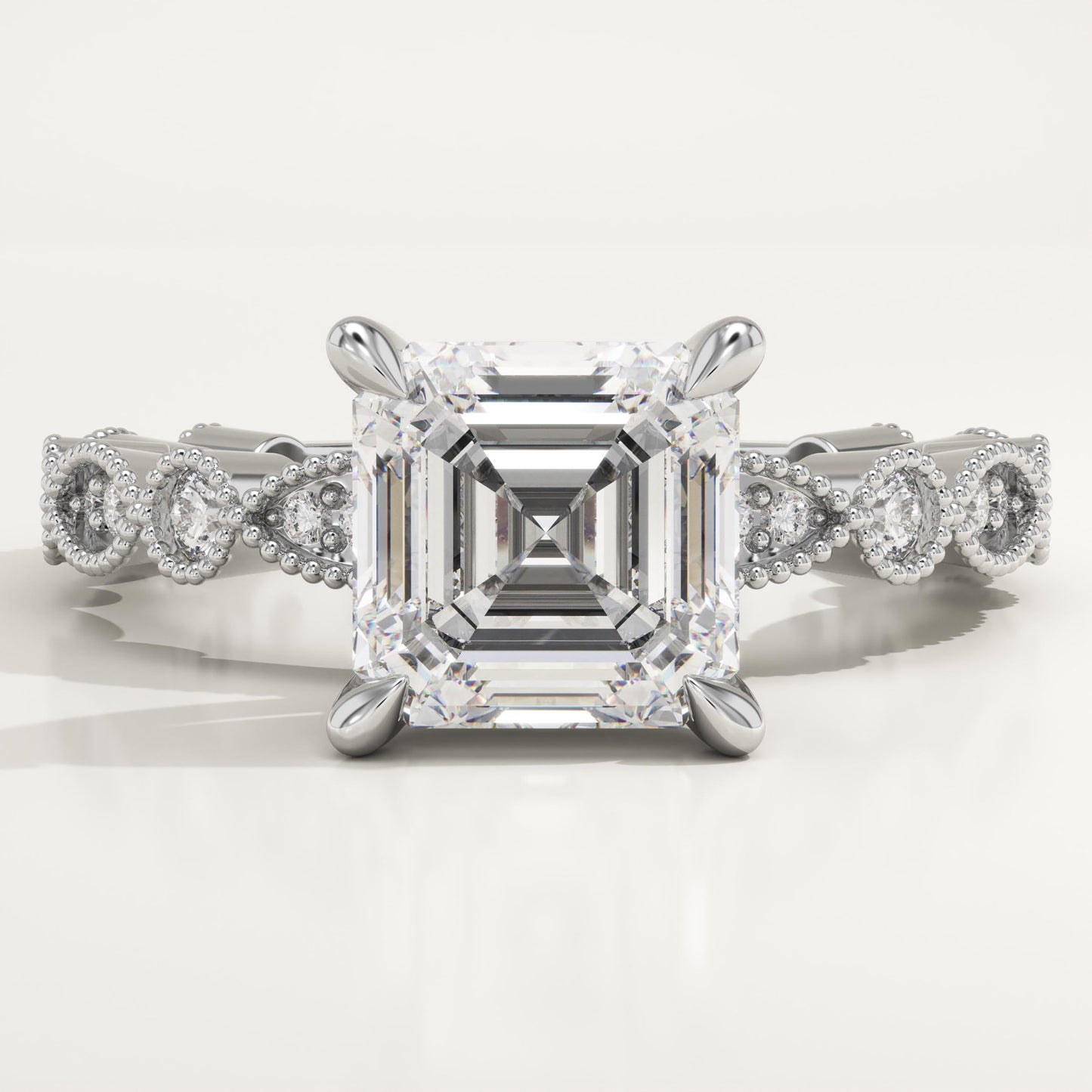 Asscher Cut Milgrain Pave Lab-Grown Diamond Engagement Ring