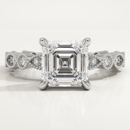 Asscher Cut Milgrain Pave Lab-Grown Diamond Engagement Ring
