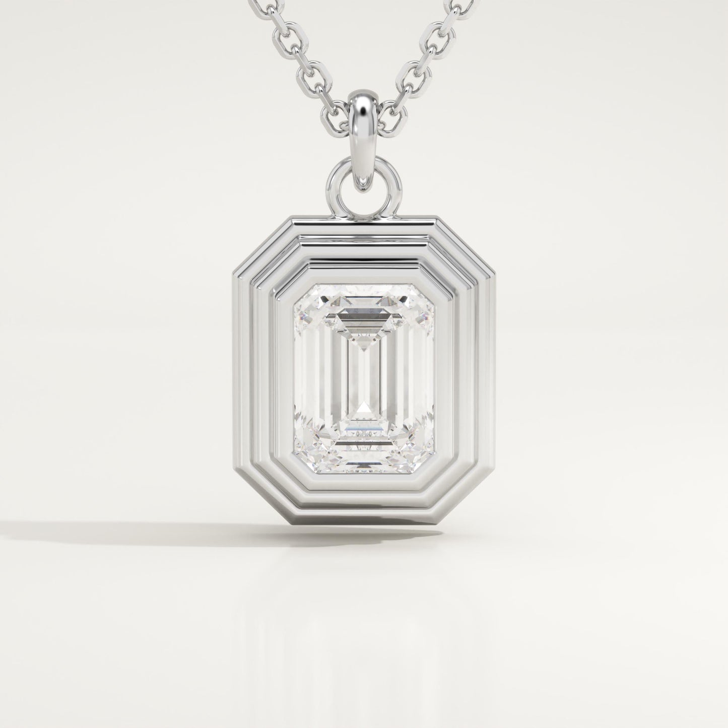 2 CT Emerald Lab-Grown Diamond Solitaire & Bezel Necklace