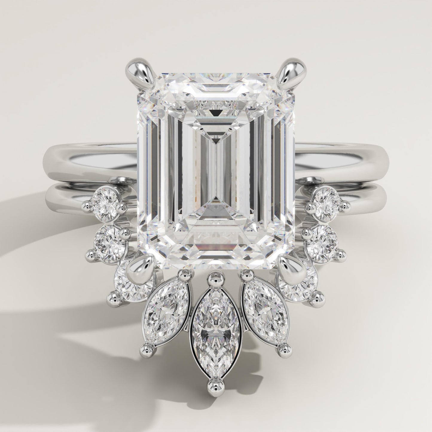 Emerald Cut Cluster Lab-Grown Diamond Bridal Set
