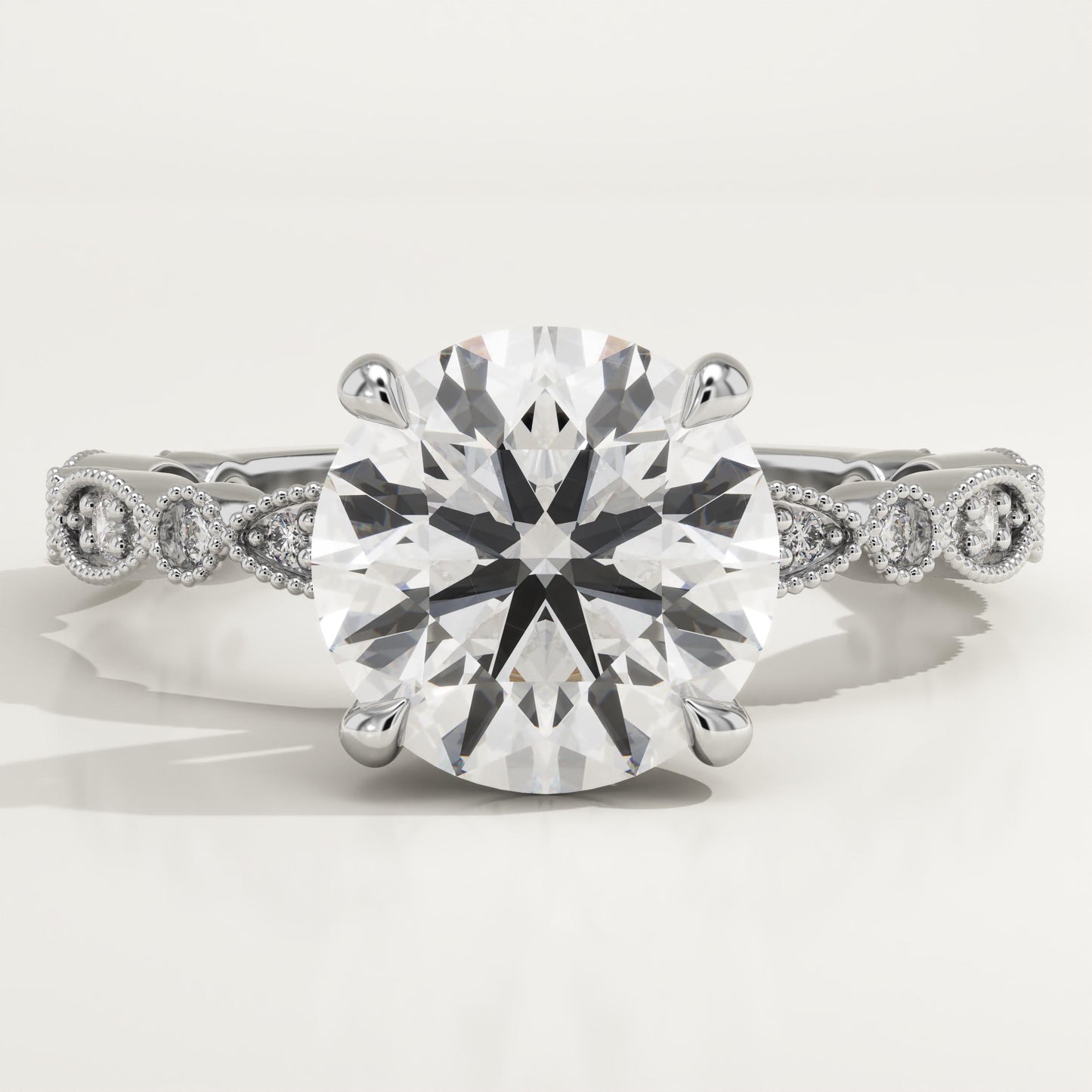 Round Cut Milgrain Pave Lab-Grown Diamond Engagement Ring
