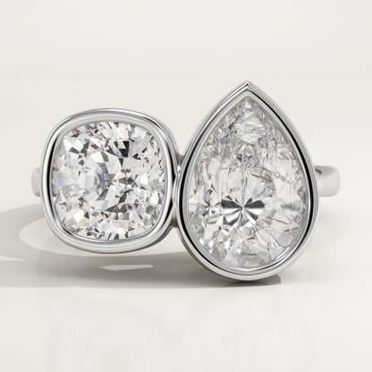 3.5 TCW Cushion & Pear Cut Toi Et Moi Lab-Grown Diamond Engagement Ring
