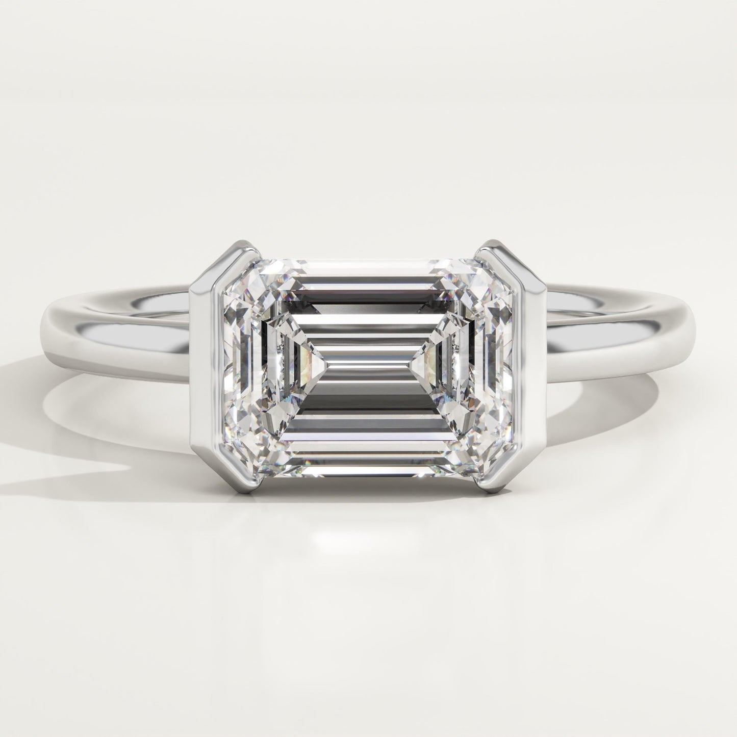 1.75 CT Emerald Cut Half Bezel Moissanite Engagement Ring