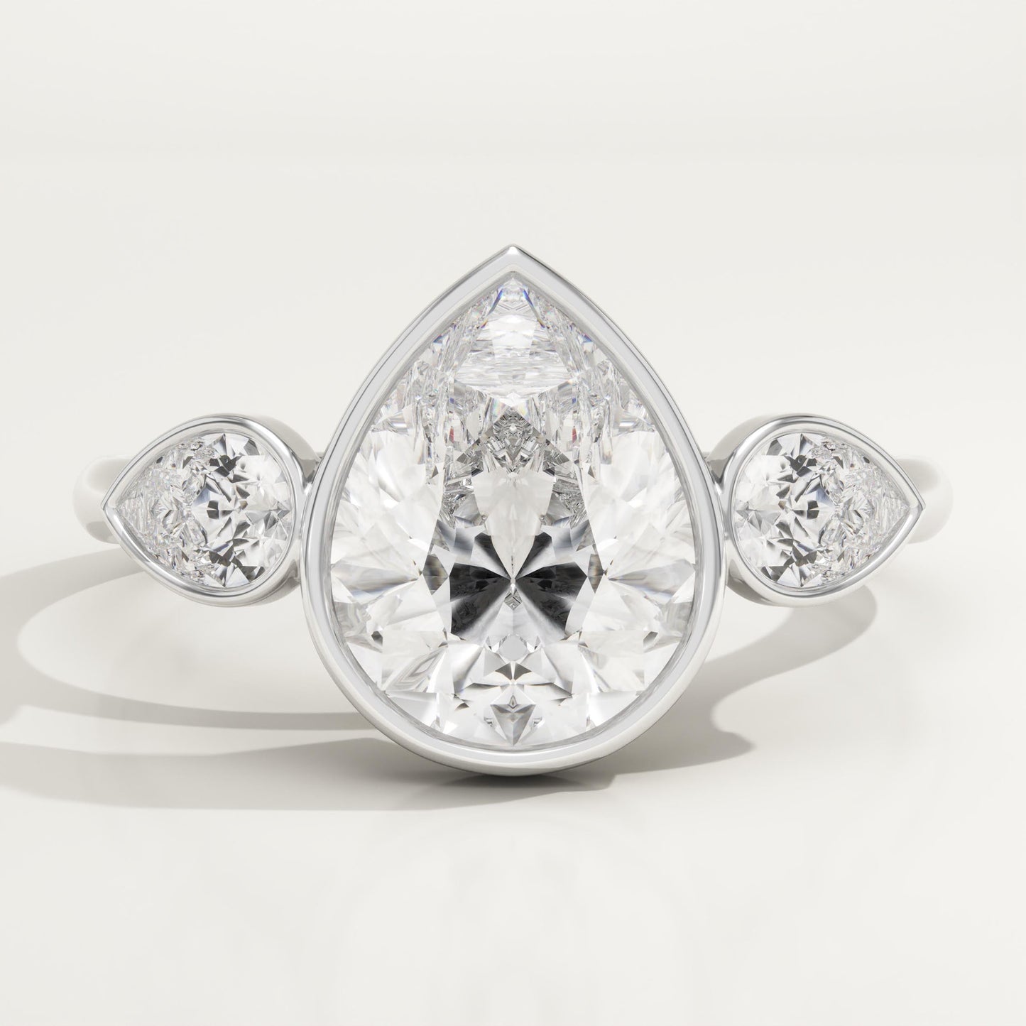 Pear Cut Three Stone Bezel Lab-Grown Diamond Engagement Ring