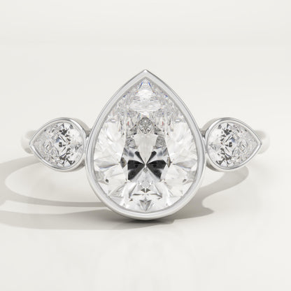 Pear Cut Three Stone Bezel Lab-Grown Diamond Engagement Ring