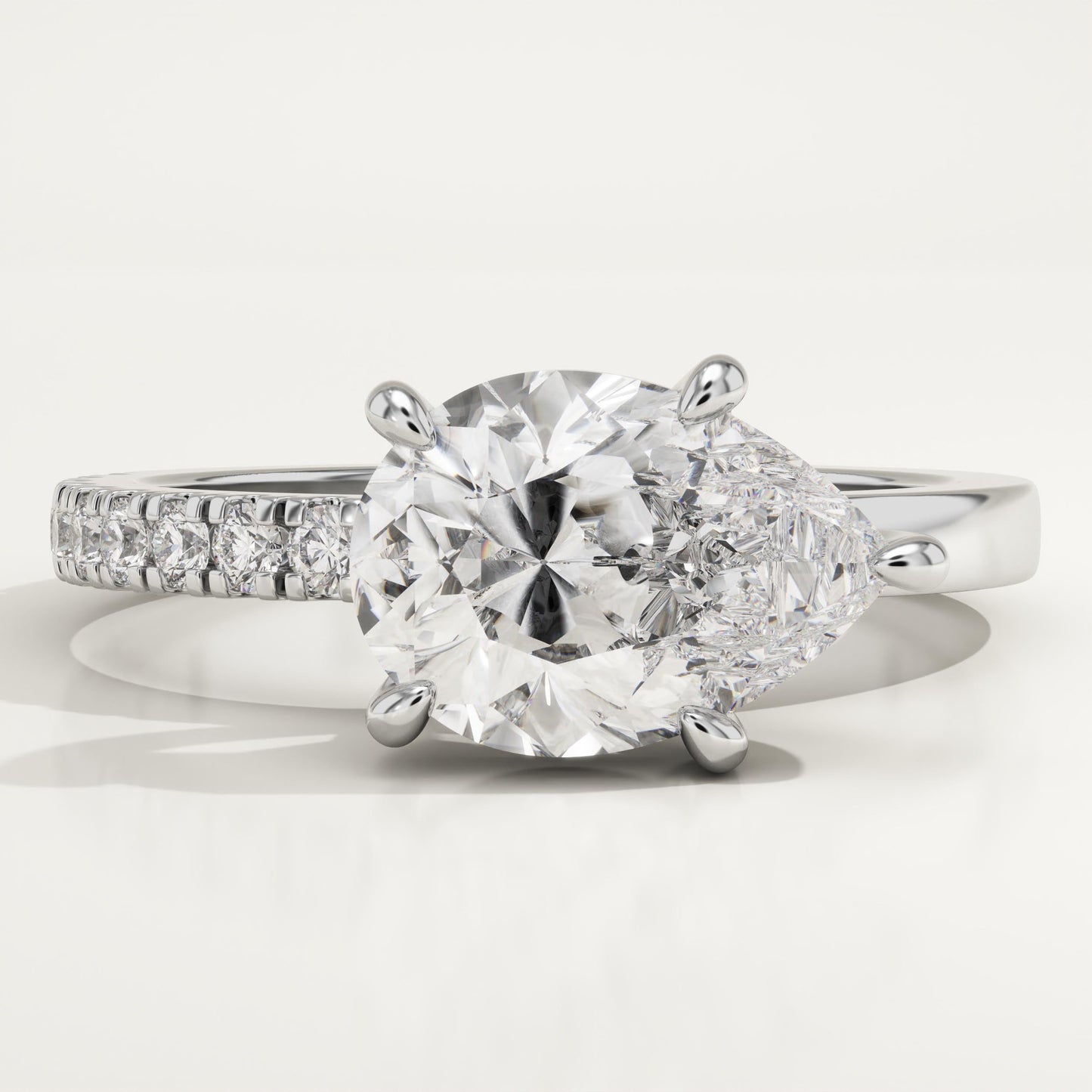 East West Pear Cut Half Pave Lab-Grown Diamond Engagement Ring