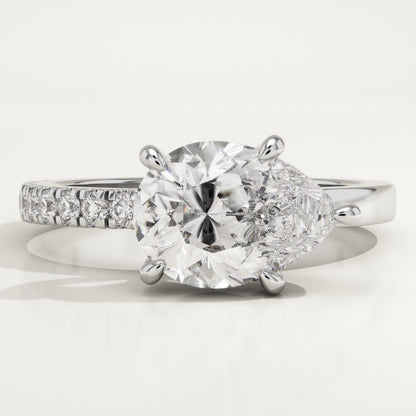 East West Pear Cut Half Pave Lab-Grown Diamond Engagement Ring