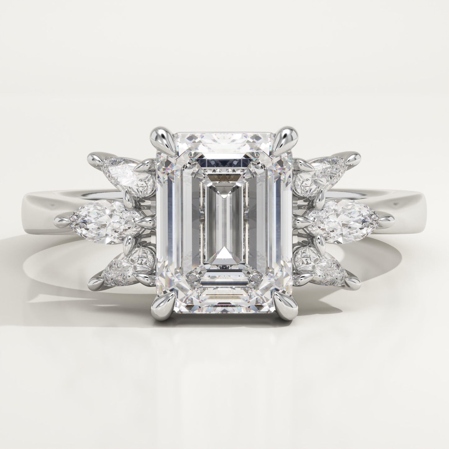 Emerald Cut Cluster Lab-Grown Diamond Engagement Ring