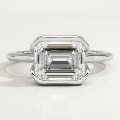 2 CT East West Emerald Cut Half Bezel Moissanite Engagement Ring