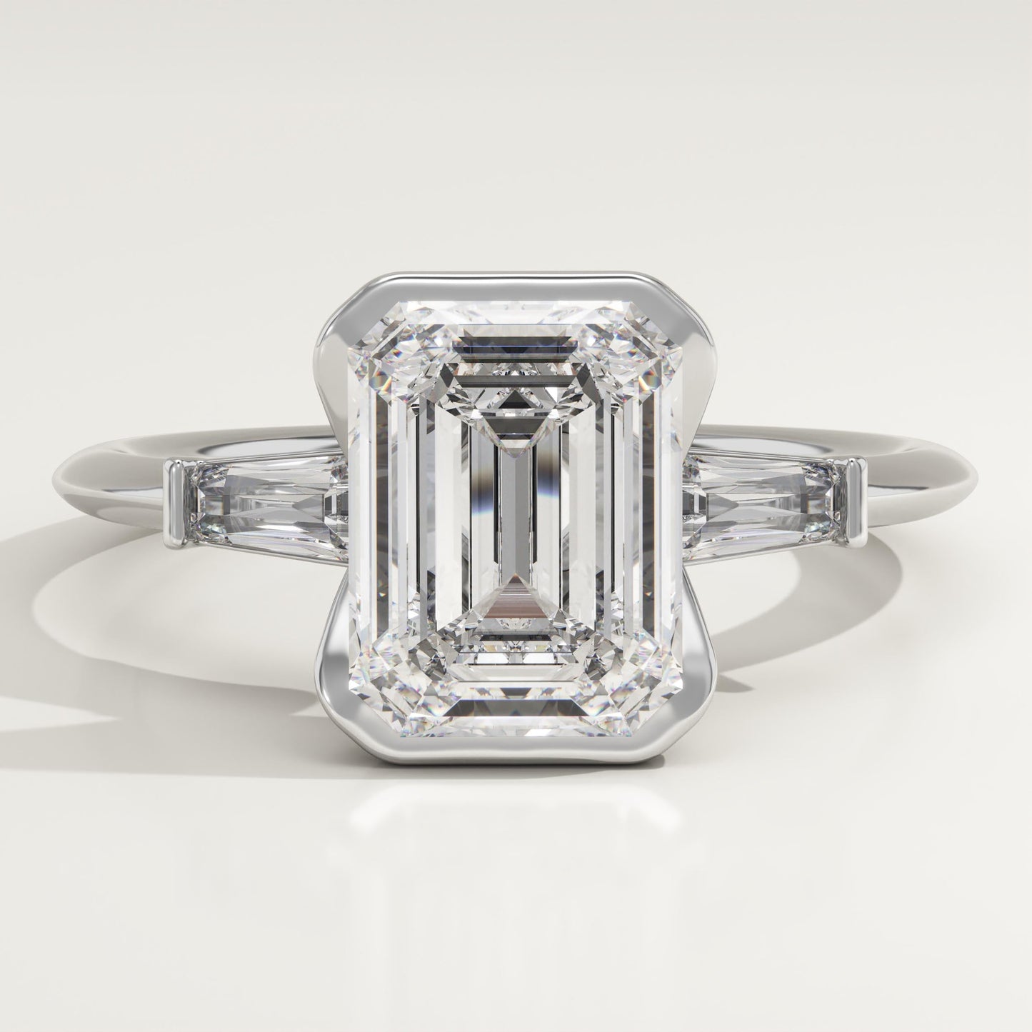 Emerald Cut Three Stone Half Bezel Lab-Grown Diamond Engagement Ring