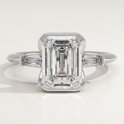 Emerald Cut Three Stone Half Bezel Lab-Grown Diamond Engagement Ring