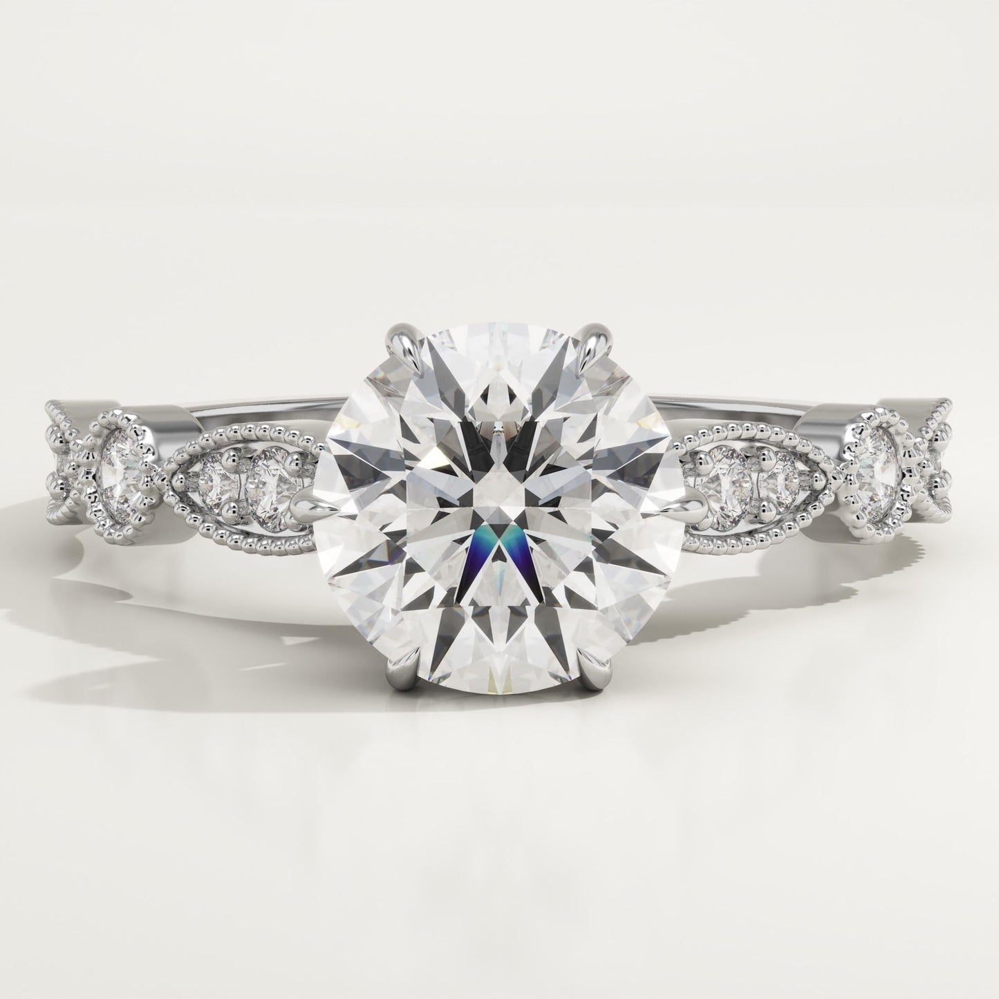 Round Cut Vintage Pave Lab-Grown Diamond Engagement Ring