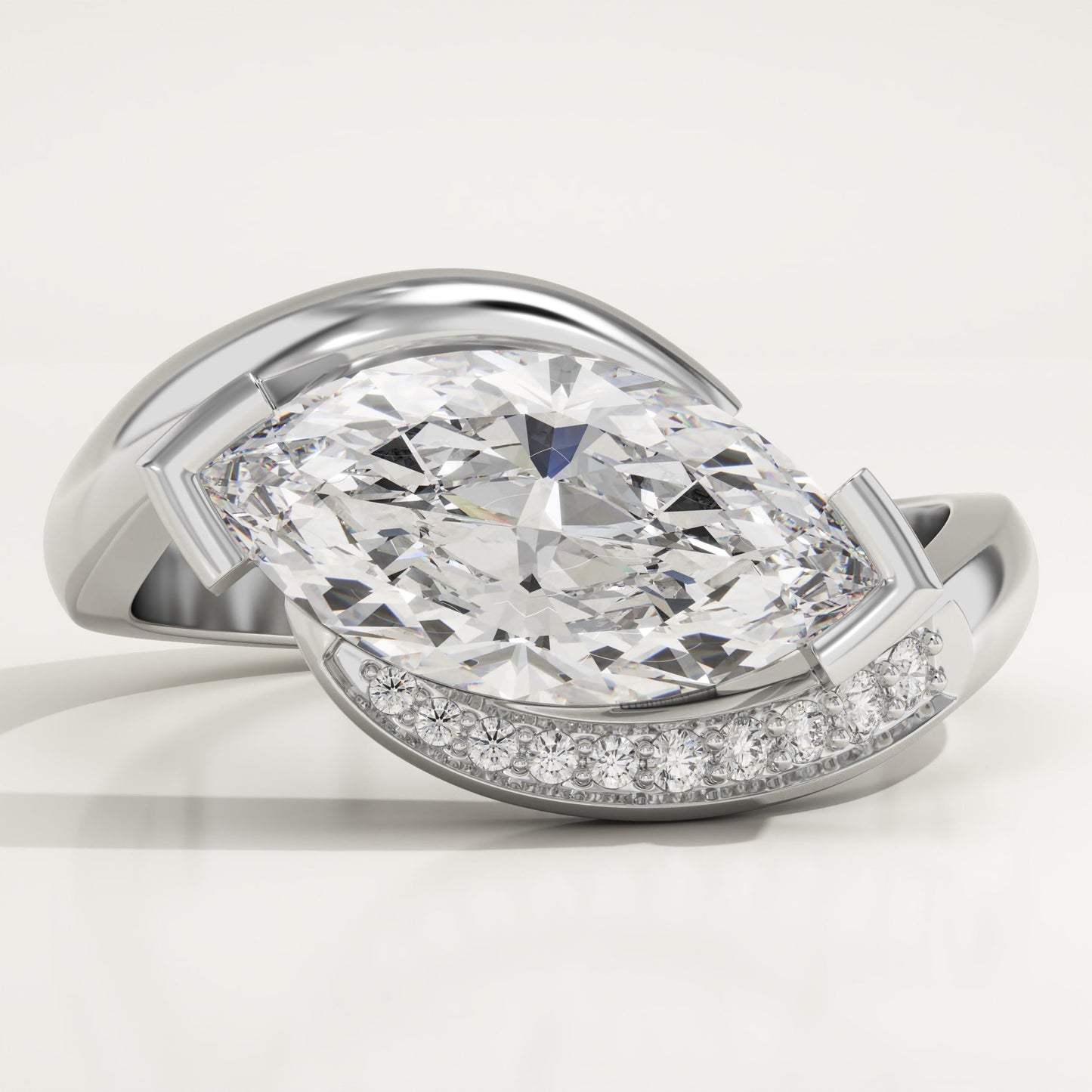 Marquise Cut Semi Pave Lab-Grown Diamond Engagement Ring
