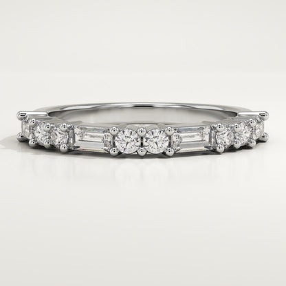 0.7 TCW Baguette & Round Lab-Grown Diamond Half Eternity Wedding Band
