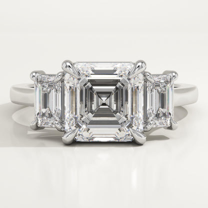 Asscher Cut Three Stone Lab-Grown Diamond Engagement Ring