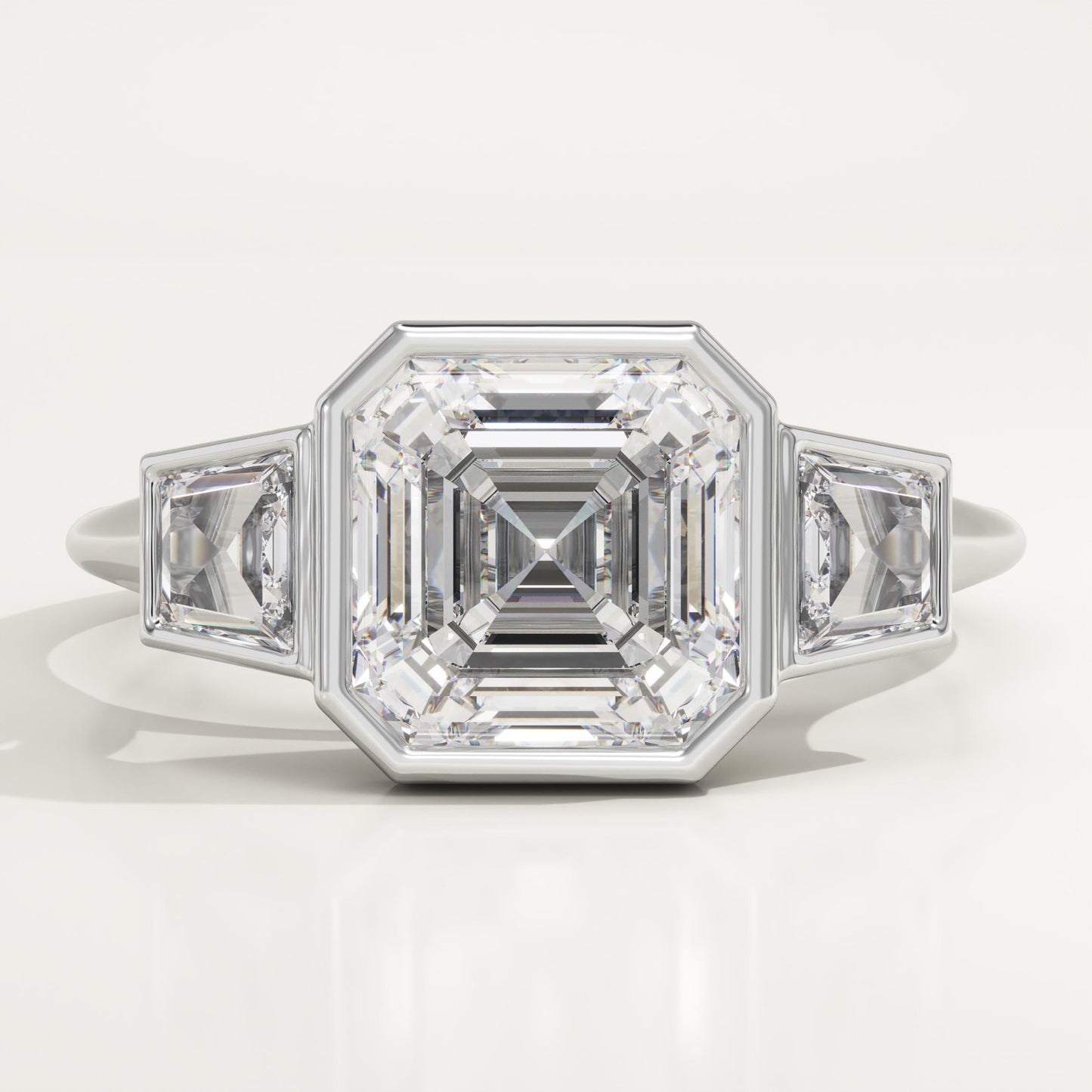 Asscher Cut Three Stone Bezel Lab-Grown Diamond Engagement Ring