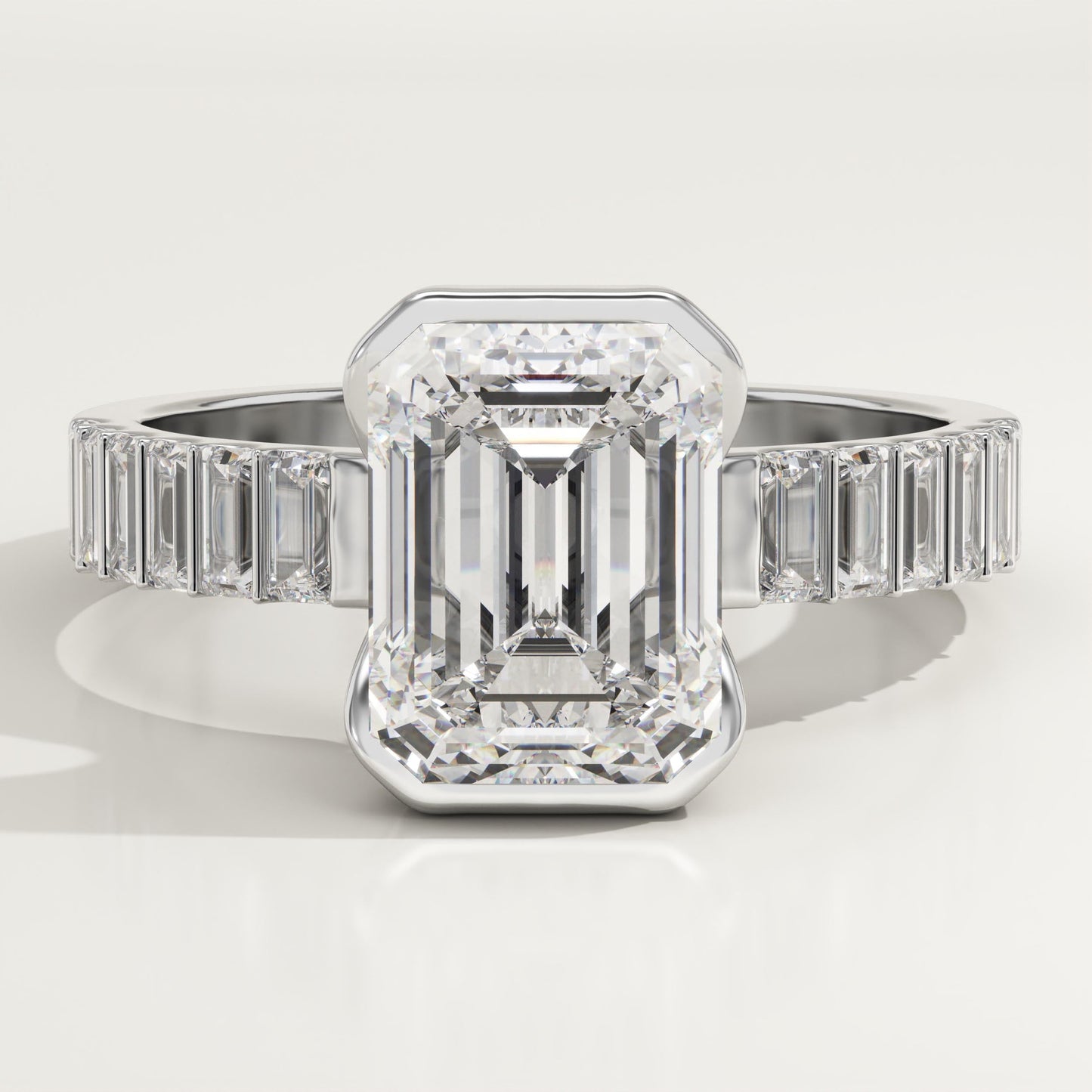 Emerald Cut Half Bezel Pave Lab-Grown Diamond Engagement Ring