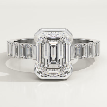 Emerald Cut Half Bezel Pave Lab-Grown Diamond Engagement Ring