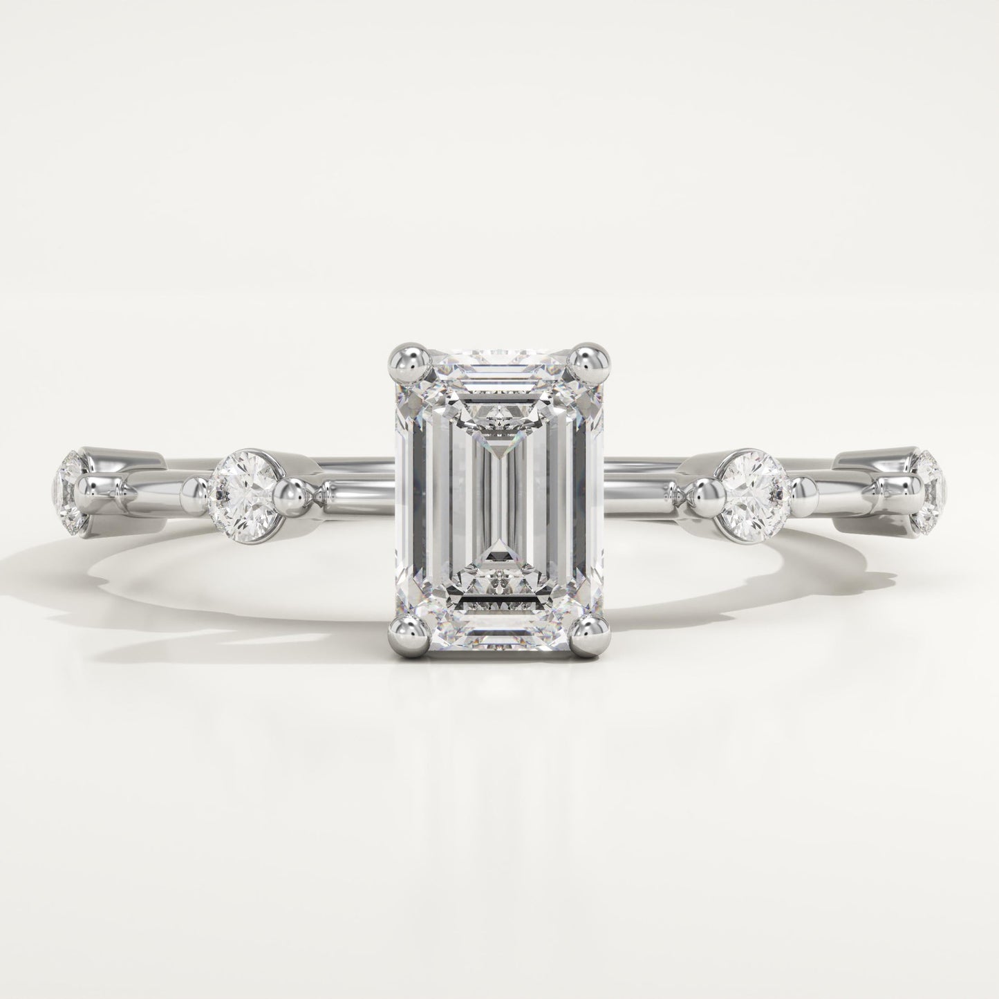 Emerald Cut Dainty Pave Lab-Grown Diamond Engagement Ring