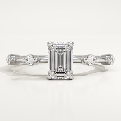 Emerald Cut Dainty Pave Lab-Grown Diamond Engagement Ring
