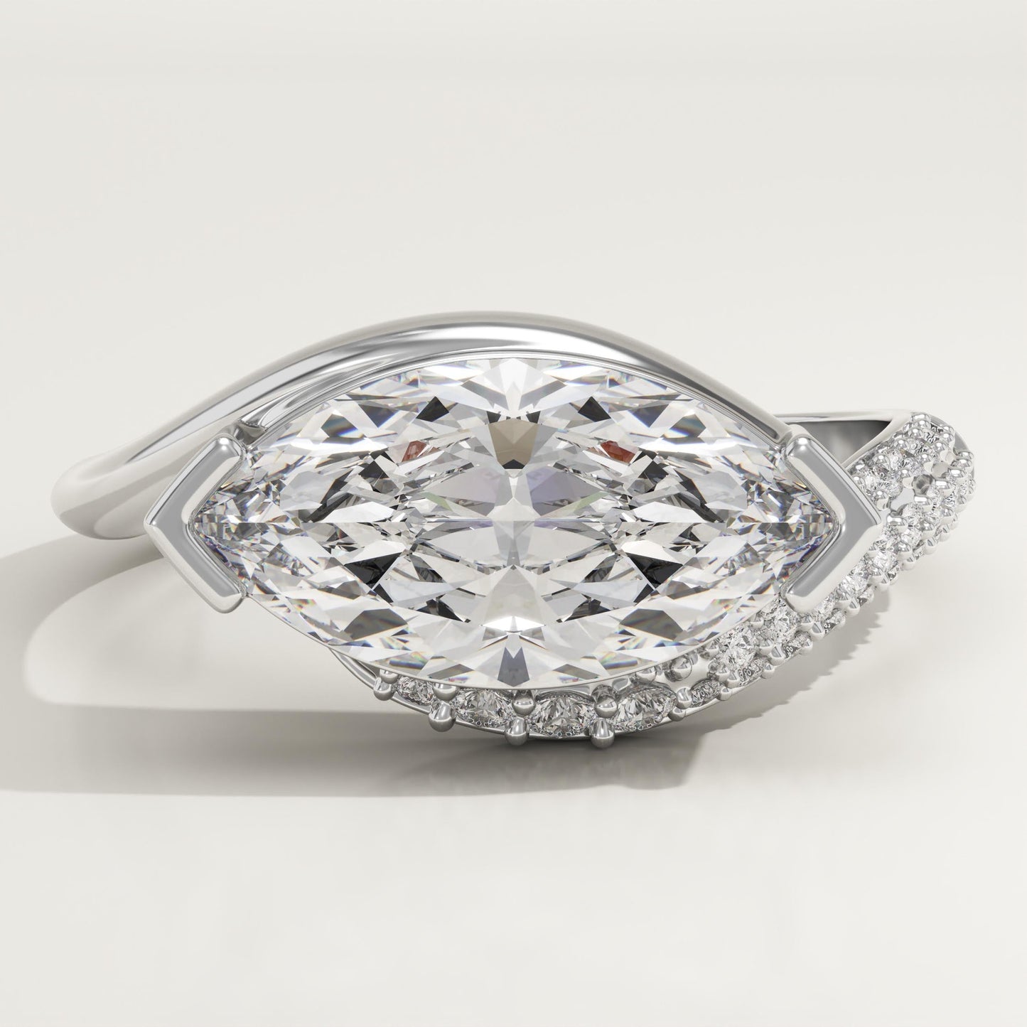 East West Marquise Cut Swirl Pave Lab-Grown Diamond Engagement Ring